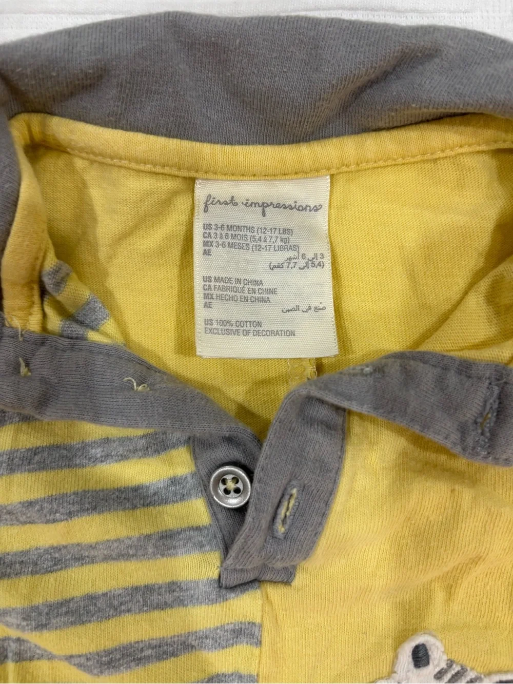 First Impressions Yellow and Gray Striped Baby Romper